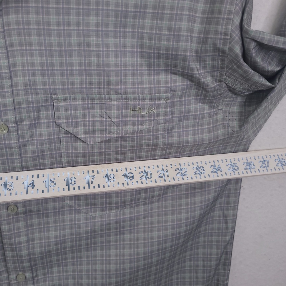 Huk Performance Fishing Button Up Shirt Mens XXL Grey Plaid Long Sleeve Vented - Picture 4 of 11